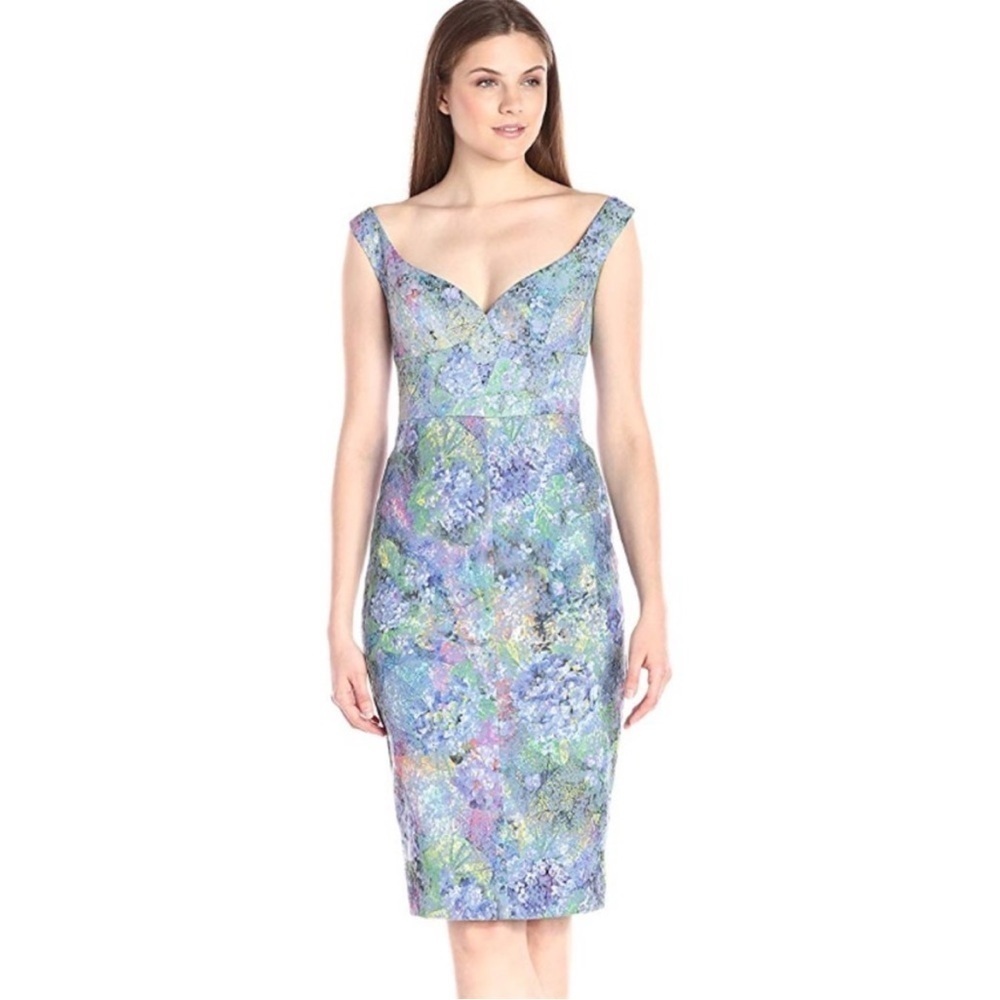 NWT Black Halo Crystal Morning Ally Sheath Deep Sweetheart Neckline Dress
